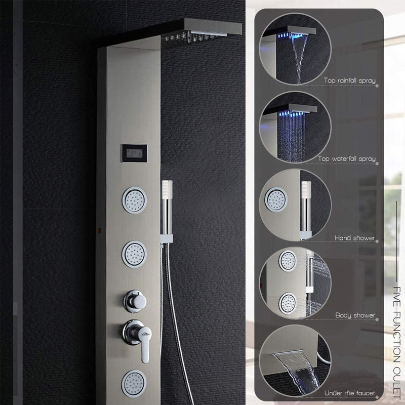 Deluxe Rainfall Shower Panel with 5 Water Modes, Stainless Steel Body, Thermostatic Control & Digital Temperature Display