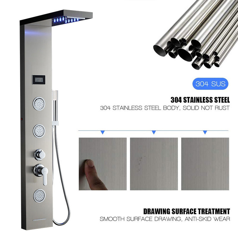 Deluxe Rainfall Shower Panel with 5 Water Modes, Stainless Steel Body, Thermostatic Control & Digital Temperature Display