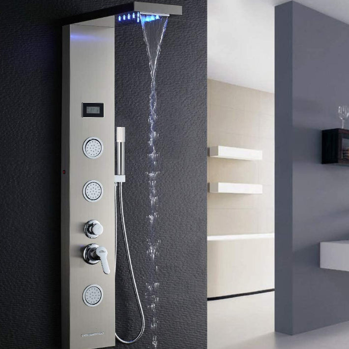 Deluxe Rainfall Shower Panel with 5 Water Modes, Stainless Steel Body, Thermostatic Control & Digital Temperature Display