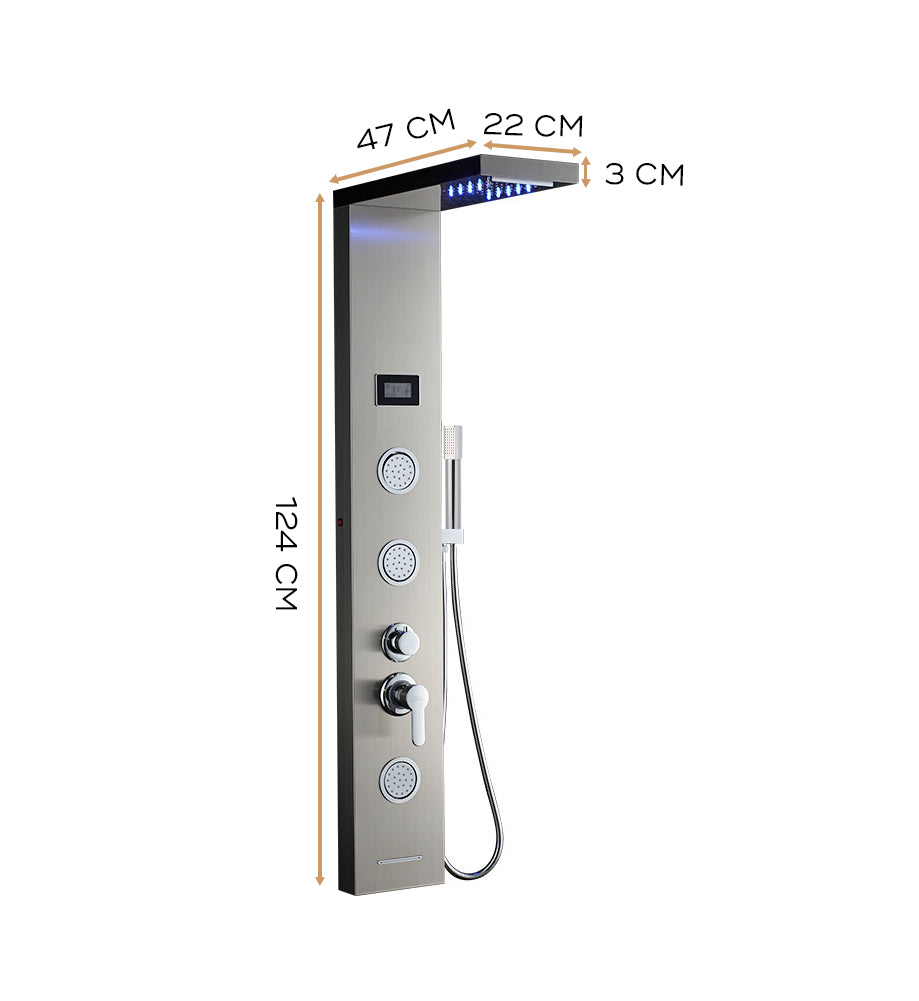 Deluxe Rainfall Shower Panel with 5 Water Modes, Stainless Steel Body, Thermostatic Control & Digital Temperature Display