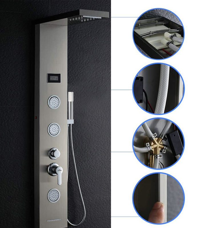 Deluxe Rainfall Shower Panel with 5 Water Modes, Stainless Steel Body, Thermostatic Control & Digital Temperature Display