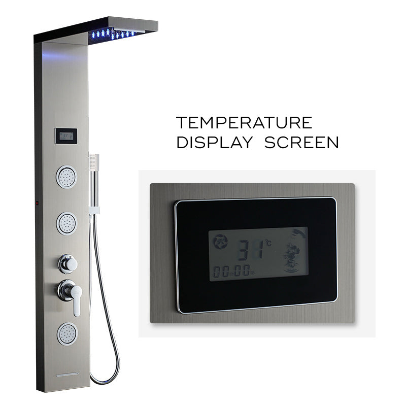 Deluxe Rainfall Shower Panel with 5 Water Modes, Stainless Steel Body, Thermostatic Control & Digital Temperature Display