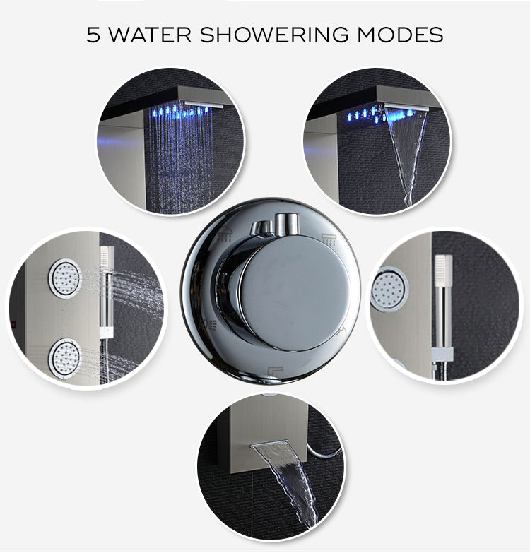 Deluxe Rainfall Shower Panel with 5 Water Modes, Stainless Steel Body, Thermostatic Control & Digital Temperature Display