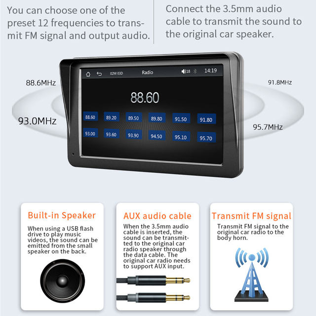 All-in-One Smart 7â IPS Touchscreen Portable Car Media Player with Advanced Vehicle Infotainment System, Wireless iOS & Android Auto Support