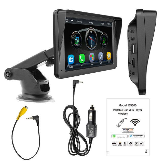 All-in-One Smart 7â IPS Touchscreen Portable Car Media Player with Advanced Vehicle Infotainment System, Wireless iOS & Android Auto Support