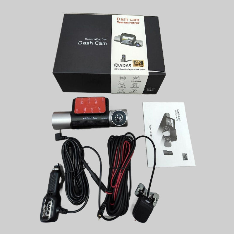 3-Lens Touch Screen 4K Dash Cam with WIFI & ADAS