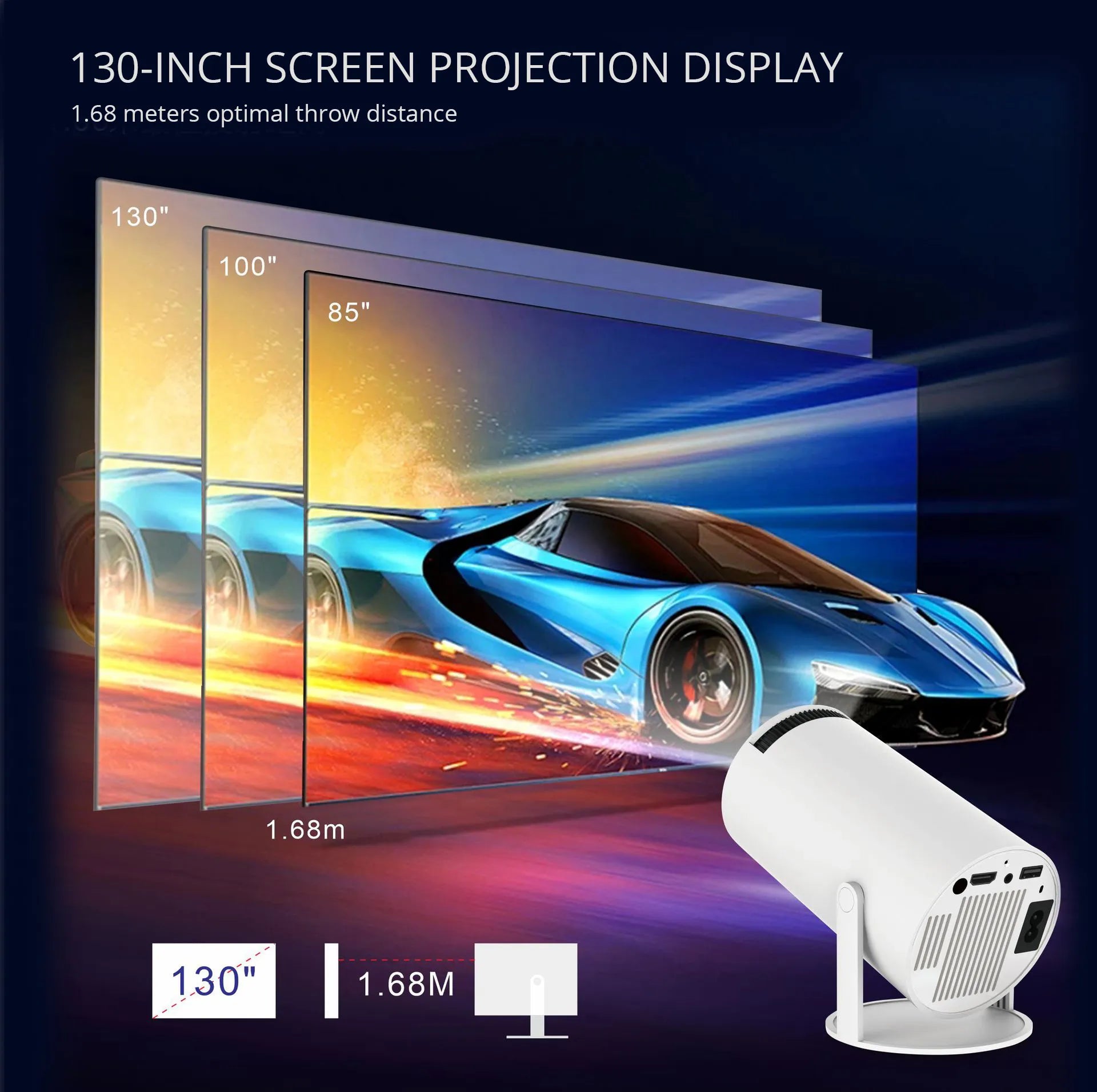Mini Portable HD Smart Projector with Dual-Band WiFi, Remote Control Operation, Auto Keystone & 130" Display