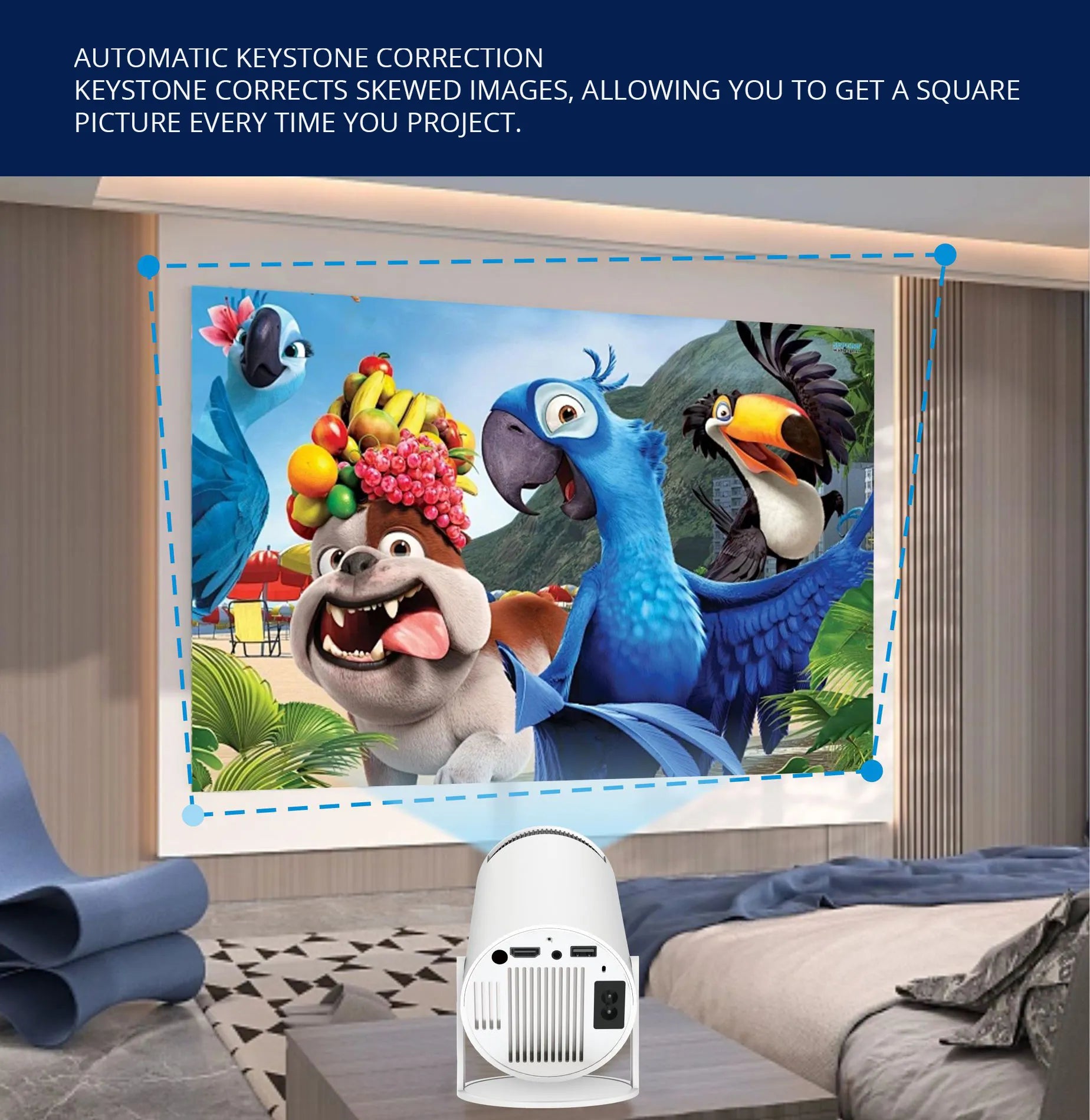 Mini Portable HD Smart Projector with Dual-Band WiFi, Remote Control Operation, Auto Keystone & 130" Display