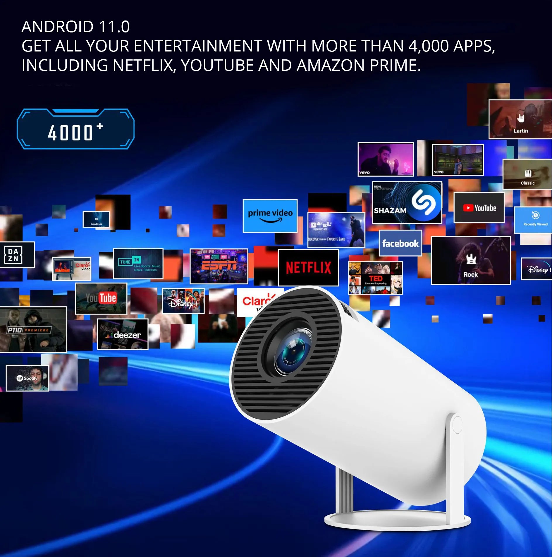 Mini Portable HD Smart Projector with Dual-Band WiFi, Remote Control Operation, Auto Keystone & 130" Display