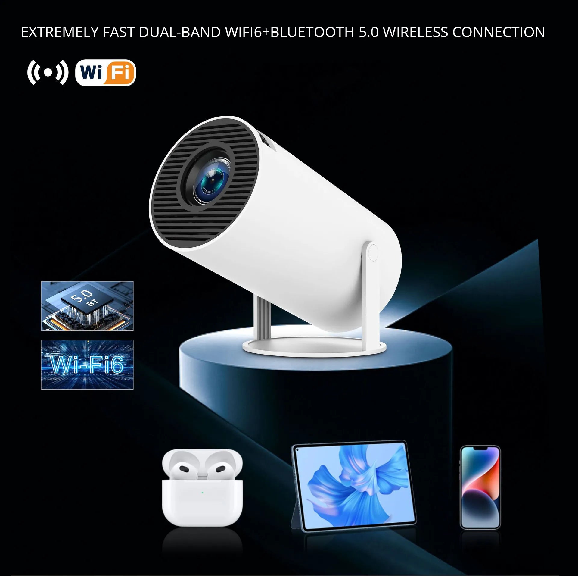 Mini Portable HD Smart Projector with Dual-Band WiFi, Remote Control Operation, Auto Keystone & 130" Display