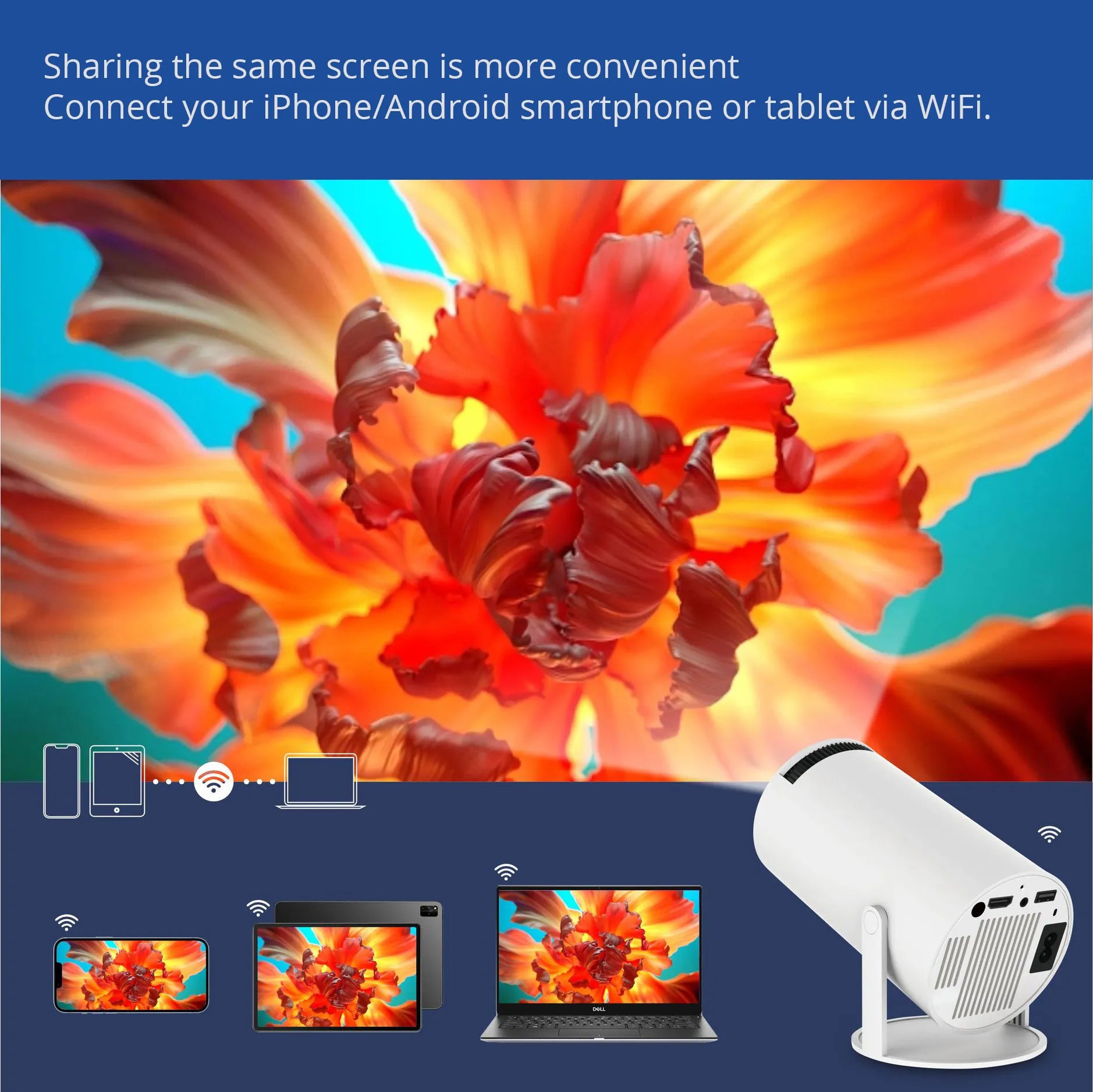 Mini Portable HD Smart Projector with Dual-Band WiFi, Remote Control Operation, Auto Keystone & 130" Display