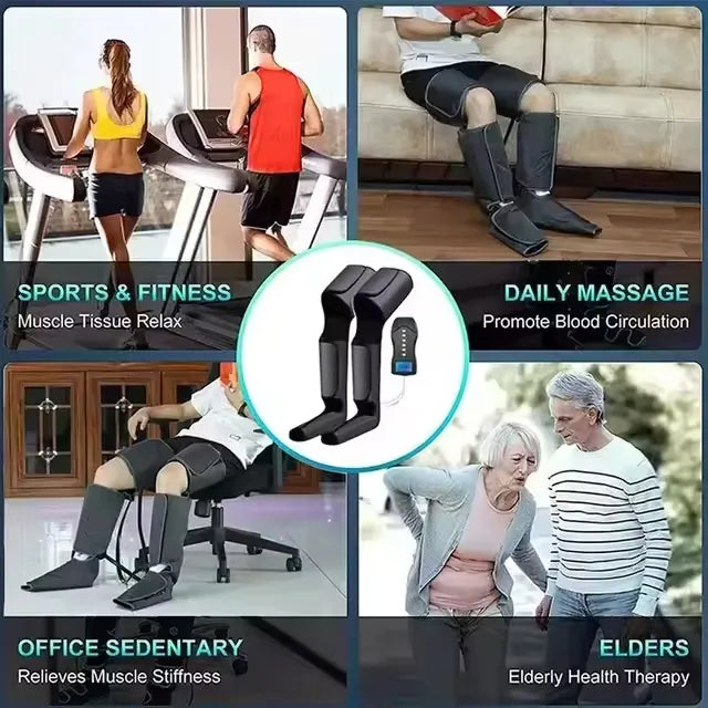 Rechargeable Cordless 360° Air Compression Leg Massager with Adjustable Intensity & Intelligent Control for Full Leg and Foot Massage