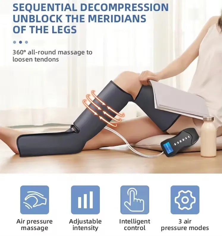 Rechargeable Cordless 360° Air Compression Leg Massager with Adjustable Intensity & Intelligent Control for Full Leg and Foot Massage