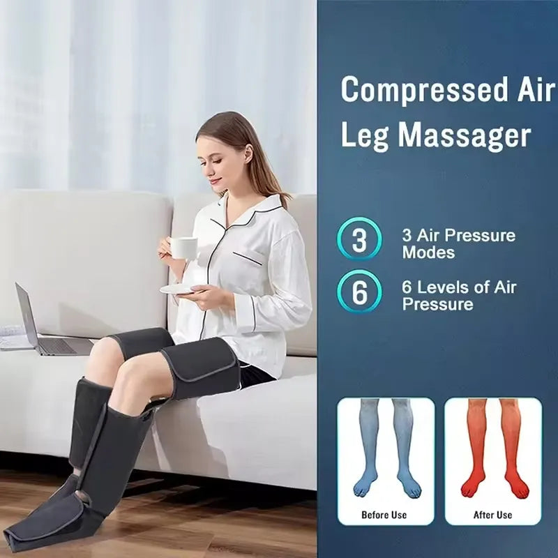 Rechargeable Cordless 360° Air Compression Leg Massager with Adjustable Intensity & Intelligent Control for Full Leg and Foot Massage