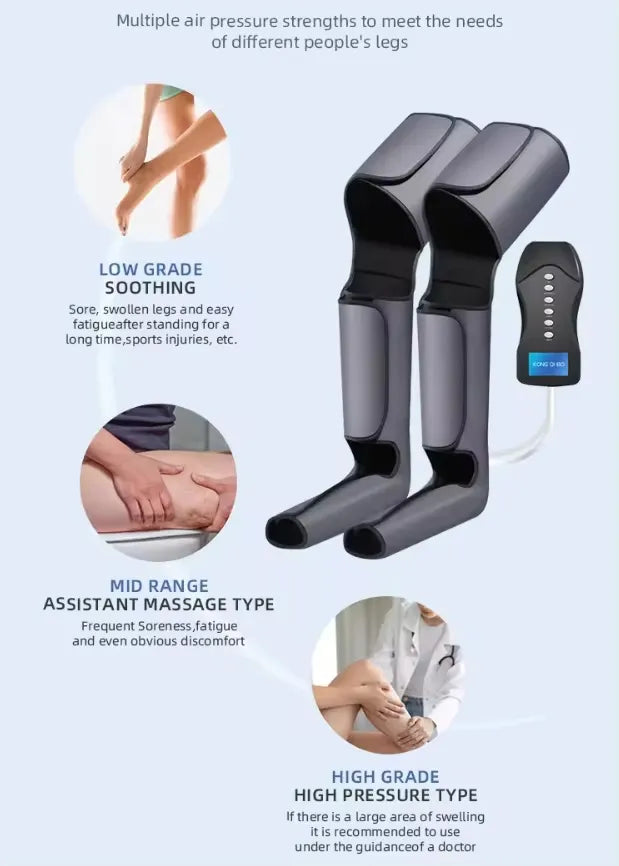 Rechargeable Cordless 360° Air Compression Leg Massager with Adjustable Intensity & Intelligent Control for Full Leg and Foot Massage