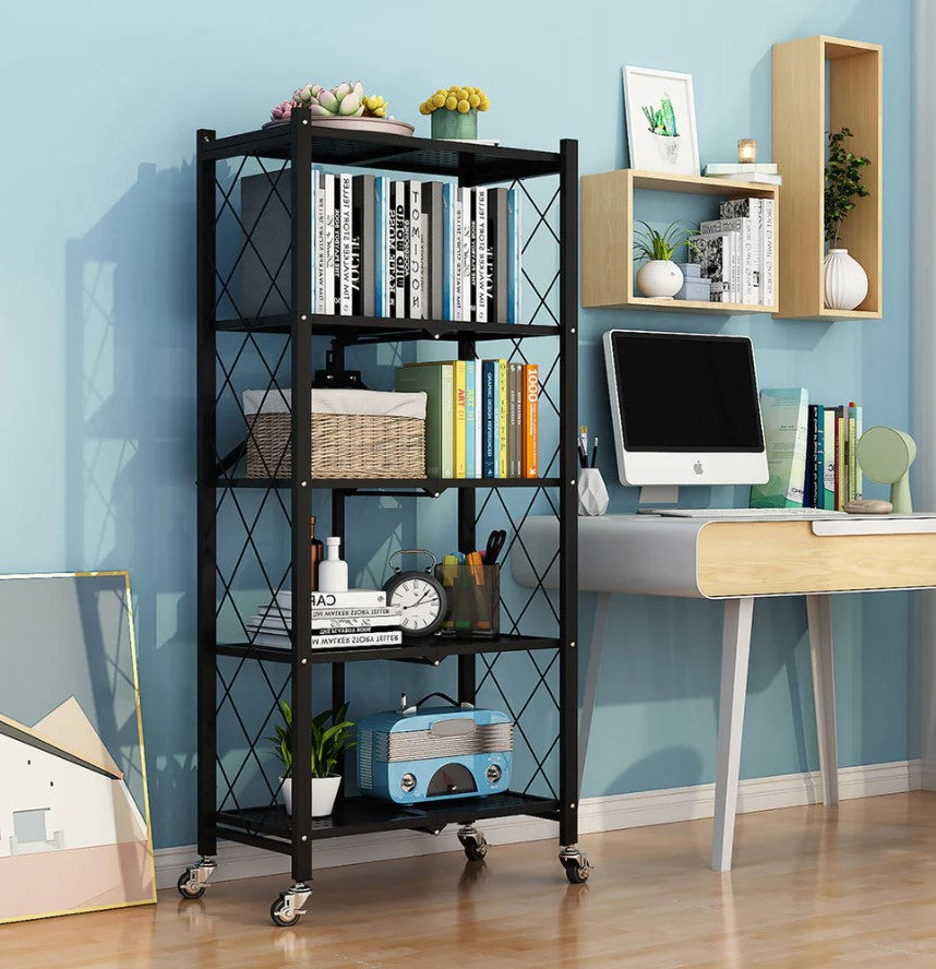 Multi Layer Foldable Metal Storage Rack Organizer with Wheels