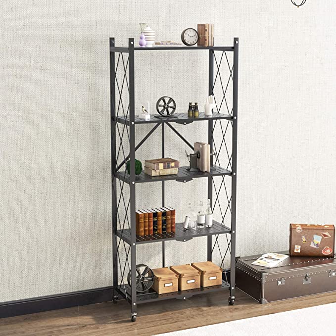 Multi Layer Foldable Metal Storage Rack Organizer with Wheels