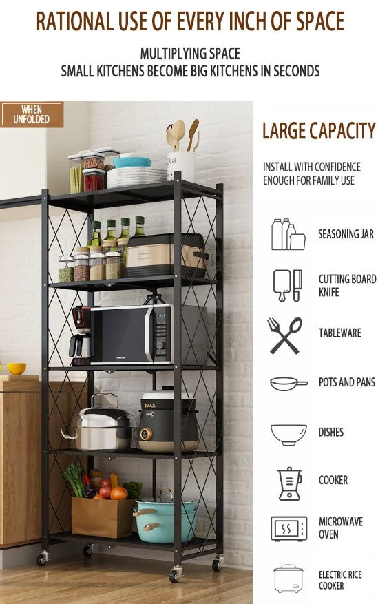 Multi Layer Foldable Metal Storage Rack Organizer with Wheels