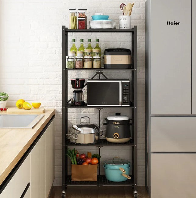 Multi Layer Foldable Metal Storage Rack Organizer with Wheels