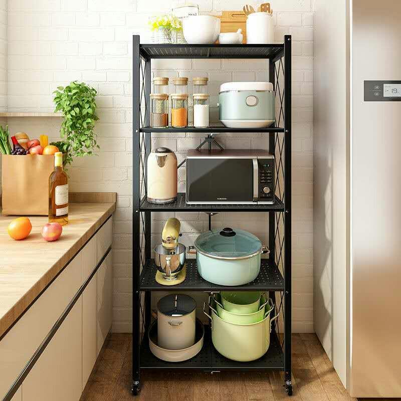 Multi Layer Foldable Metal Storage Rack Organizer with Wheels