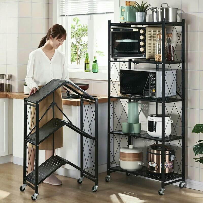 Multi Layer Foldable Metal Storage Rack Organizer with Wheels
