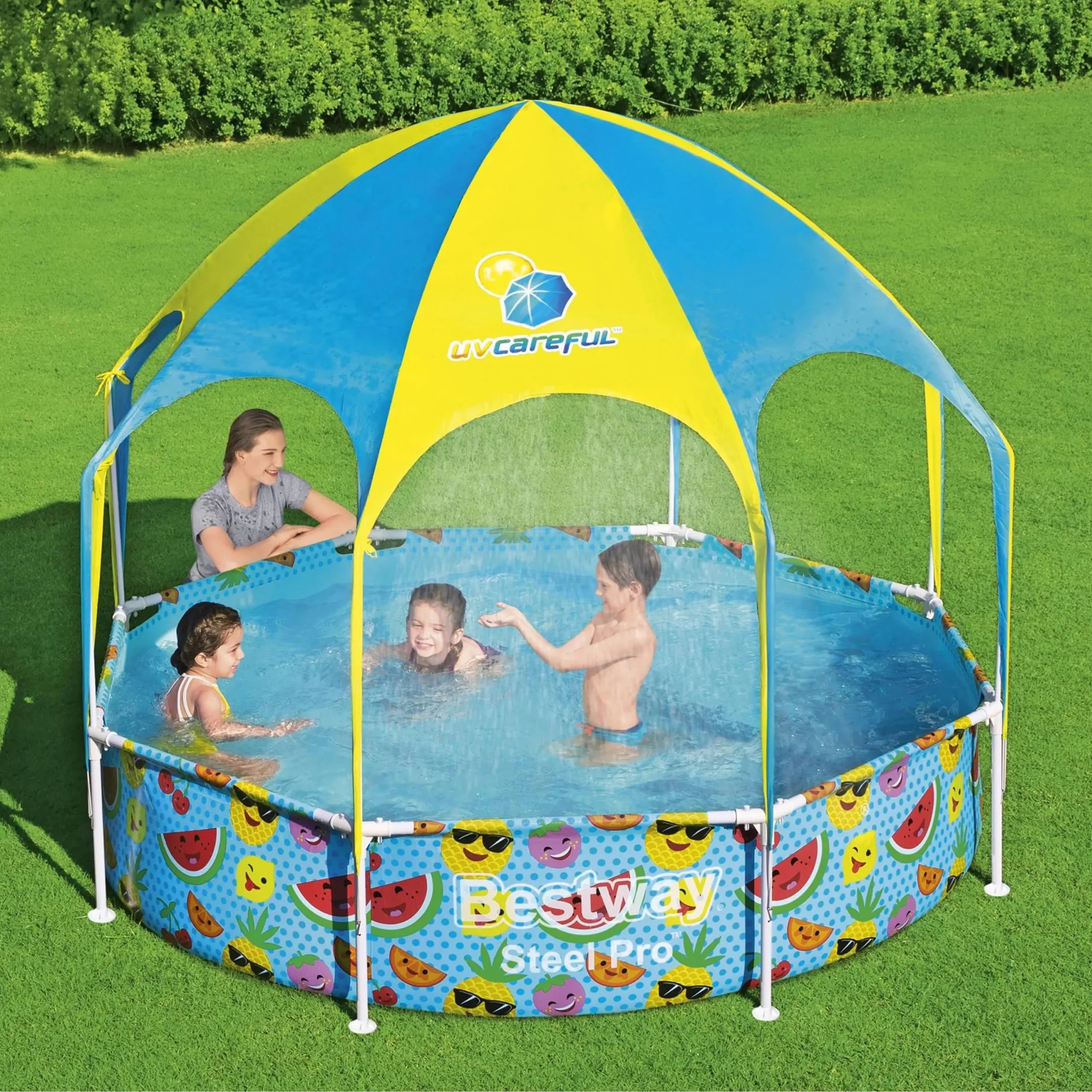 Bestway Steel Pro UV Care Steel Frame Pool with Sun Protection Roof 2.44m x 2.44m x 51cm