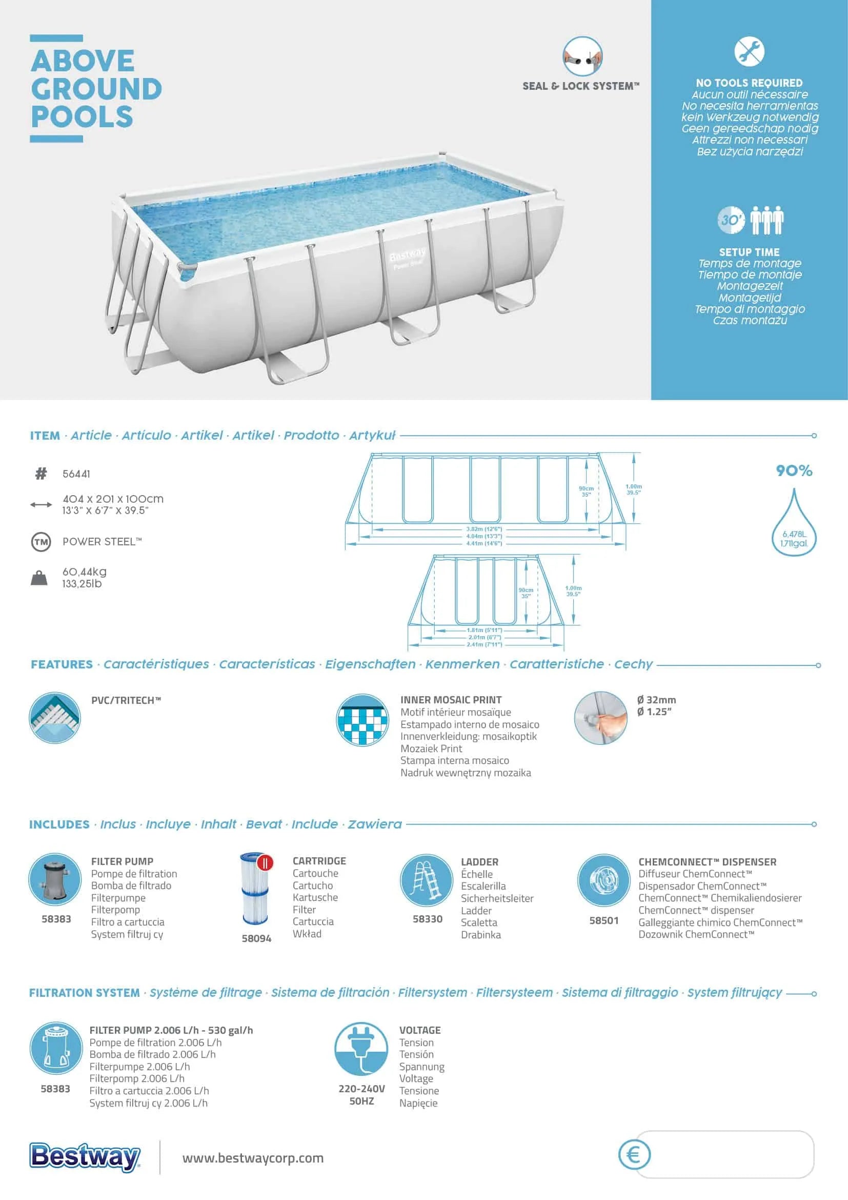 Bestway Power Steel Rectangular Pool Set - Durable PVC and Polyester, Easy Setup, Superior Strength