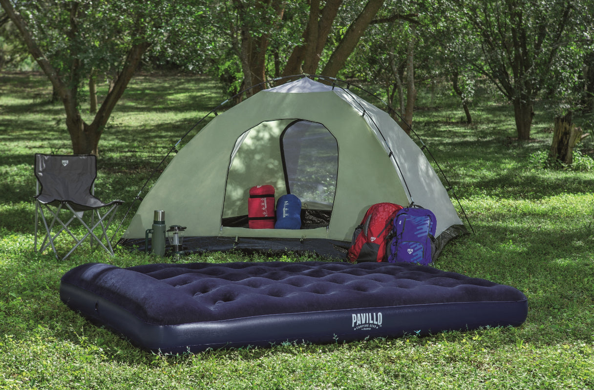Bestway Double Air Mattress Bed with Built-in Foot Pump for Indoor and Outdoor Use - 1.91 m x 1.37 m x 28 cm