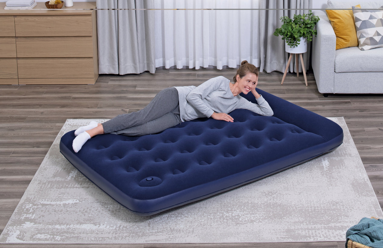 Bestway Double Air Mattress Bed with Built-in Foot Pump for Indoor and Outdoor Use - 1.91 m x 1.37 m x 28 cm