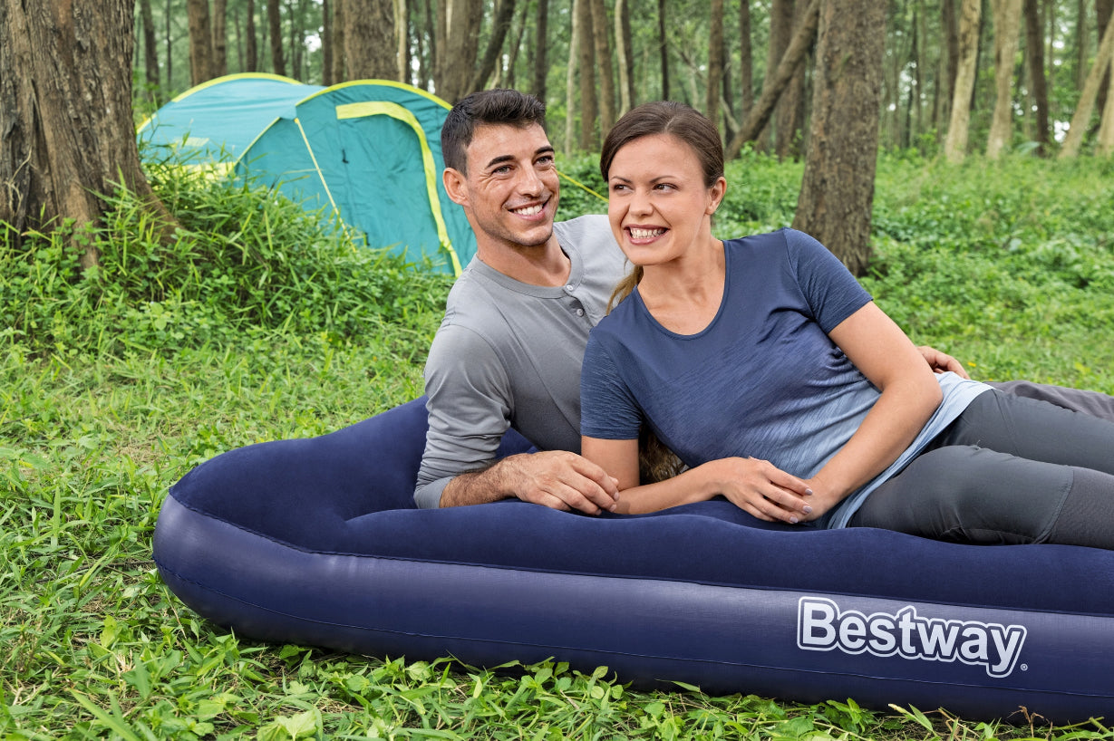 Bestway Double Air Mattress Bed with Built-in Foot Pump for Indoor and Outdoor Use - 1.91 m x 1.37 m x 28 cm