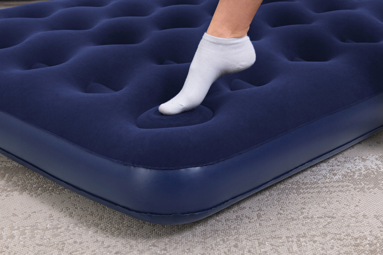 Bestway Double Air Mattress Bed with Built-in Foot Pump for Indoor and Outdoor Use - 1.91 m x 1.37 m x 28 cm
