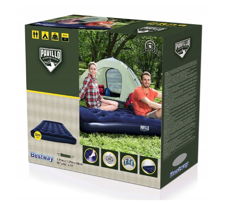 Bestway Double Air Mattress Bed with Built-in Foot Pump for Indoor and Outdoor Use - 1.91 m x 1.37 m x 28 cm