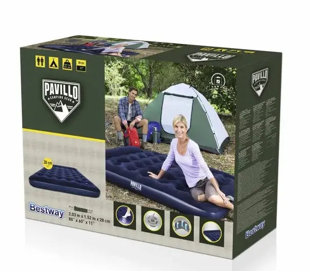 Bestway Pavillo Air Mattress Queen Size with Built-In Foot Pump - Durable Inflatable Bed for Indoor