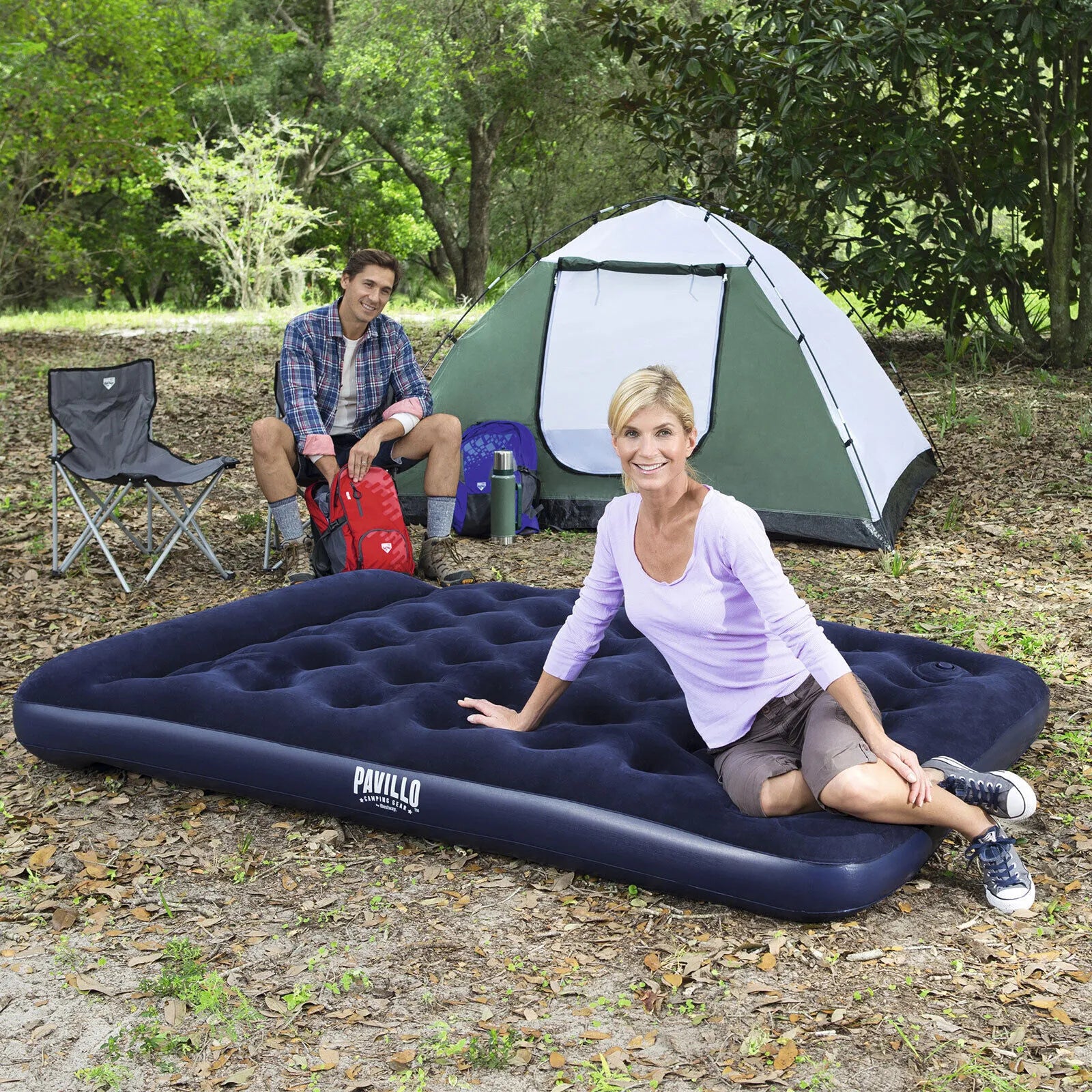 Bestway Pavillo Air Mattress Queen Size with Built-In Foot Pump - Durable Inflatable Bed for Indoor