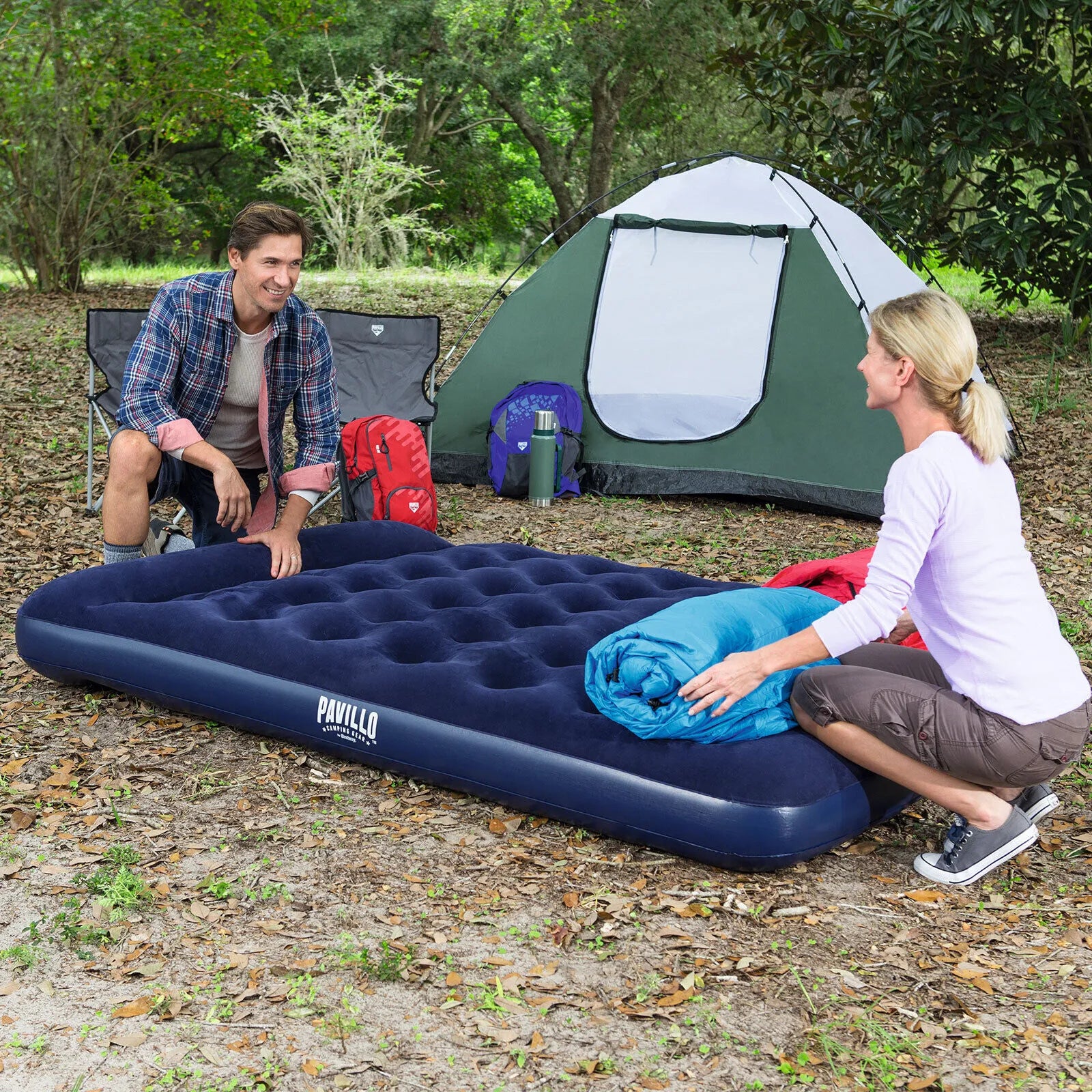 Bestway Pavillo Air Mattress Queen Size with Built-In Foot Pump - Durable Inflatable Bed for Indoor