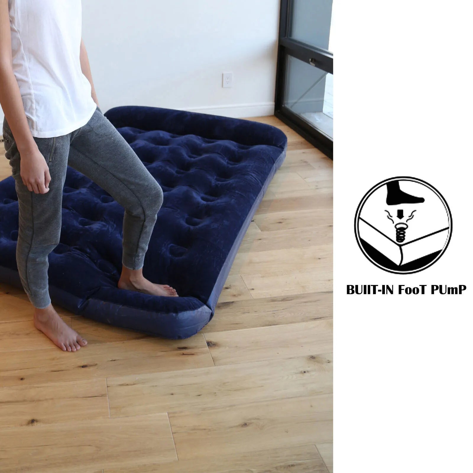 Bestway Pavillo Air Mattress Queen Size with Built-In Foot Pump - Durable Inflatable Bed for Indoor