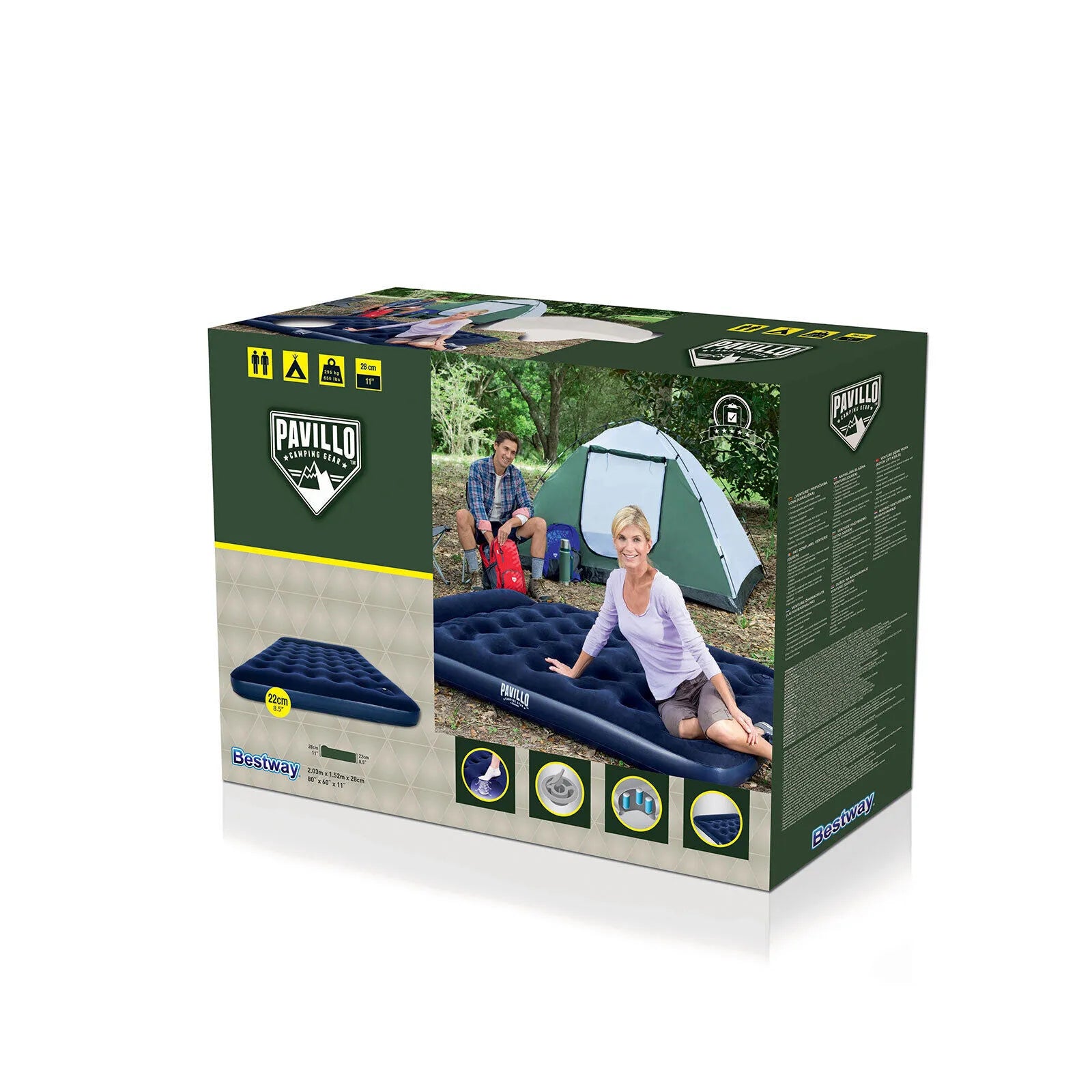 Bestway Pavillo Air Mattress Queen Size with Built-In Foot Pump - Durable Inflatable Bed for Indoor