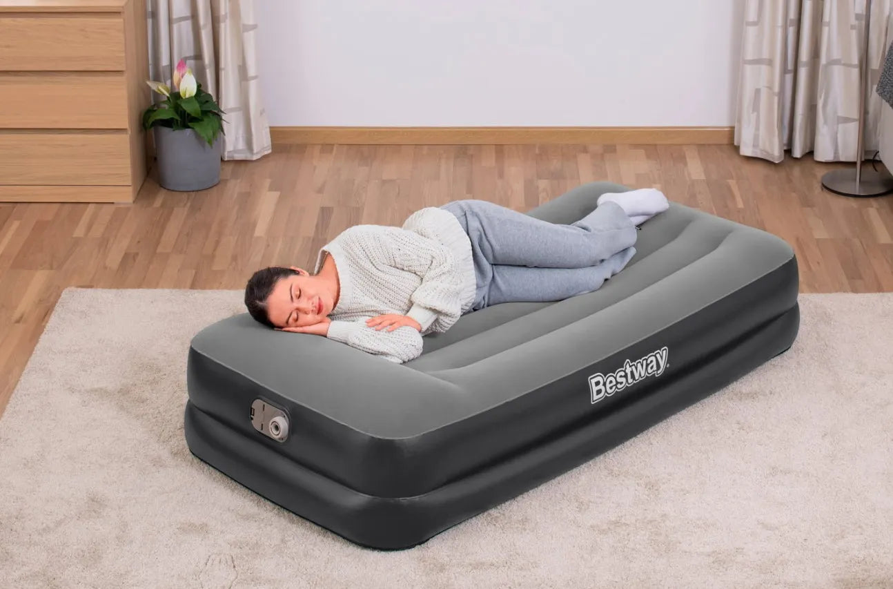 Bestway Tritech Air Mattress with Built-in AC Pump and Antimicrobial Coating - Twin Size, Durable In