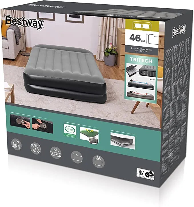 Bestway Queen Airbed with Built-In Electric Pump - Durable Inflatable Bed for Two - 2.03m x 1.52m x