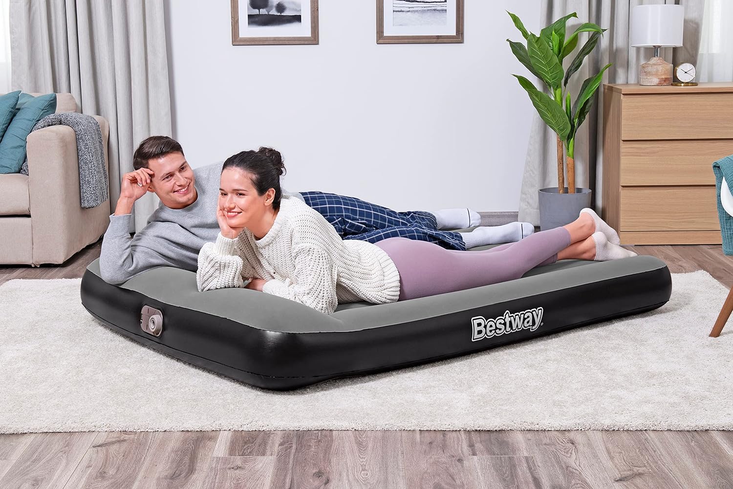 Bestway Tritech Air Comfort Full Size Inflatable Mattress Air Bed with Built-in AC Pump for Home and Travel - 1.91 m x 1.37 m x 30 cm