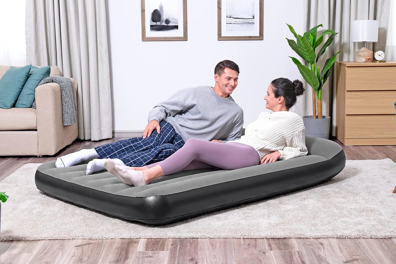 Bestway Tritech Air Comfort Full Size Inflatable Mattress Air Bed with Built-in AC Pump for Home and Travel - 1.91 m x 1.37 m x 30 cm