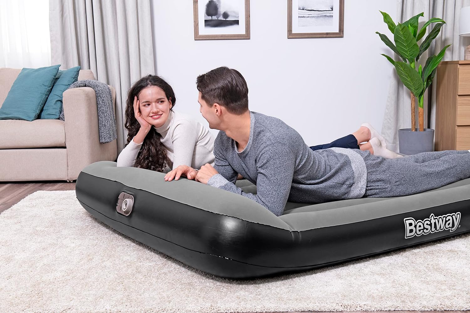 Bestway Tritech Air Comfort Full Size Inflatable Mattress Air Bed with Built-in AC Pump for Home and Travel - 1.91 m x 1.37 m x 30 cm