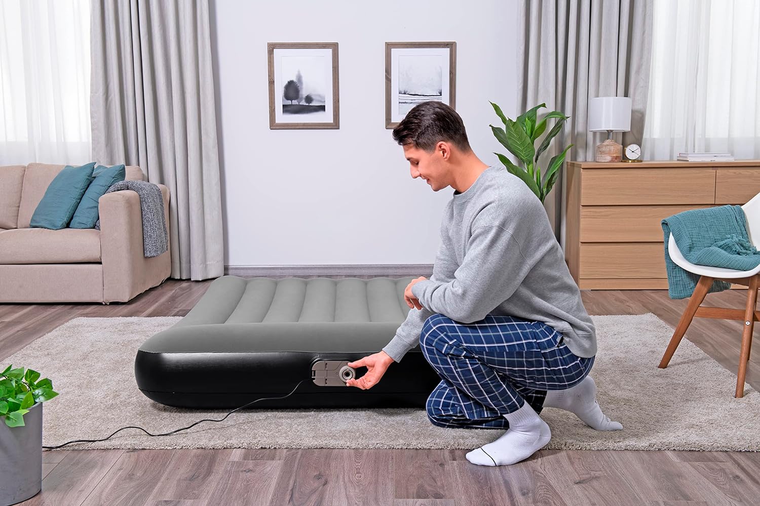 Bestway Tritech Air Comfort Full Size Inflatable Mattress Air Bed with Built-in AC Pump for Home and Travel - 1.91 m x 1.37 m x 30 cm