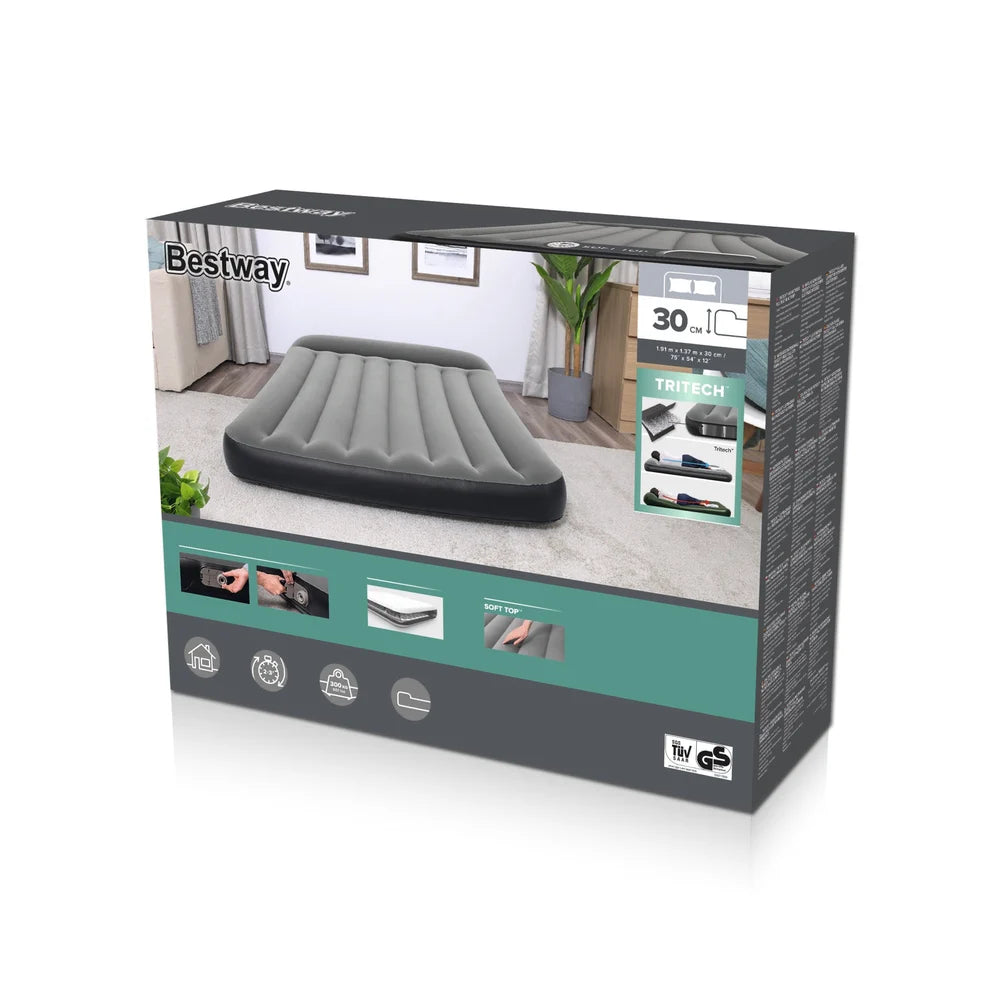 Bestway Tritech Air Comfort Full Size Inflatable Mattress Air Bed with Built-in AC Pump for Home and Travel - 1.91 m x 1.37 m x 30 cm
