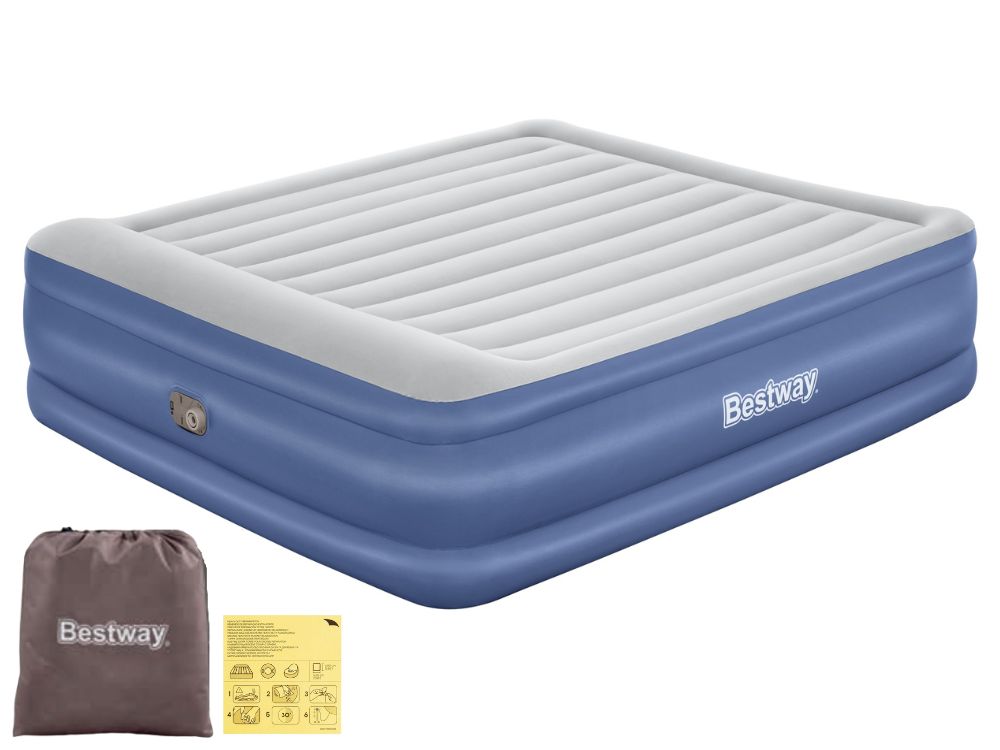 Bestway Tritech King Sized Inflatable Air Mattress with Built-in AC Pump for Ultimate Comfort and Portability - 2.03m x 1.93m x 56cm