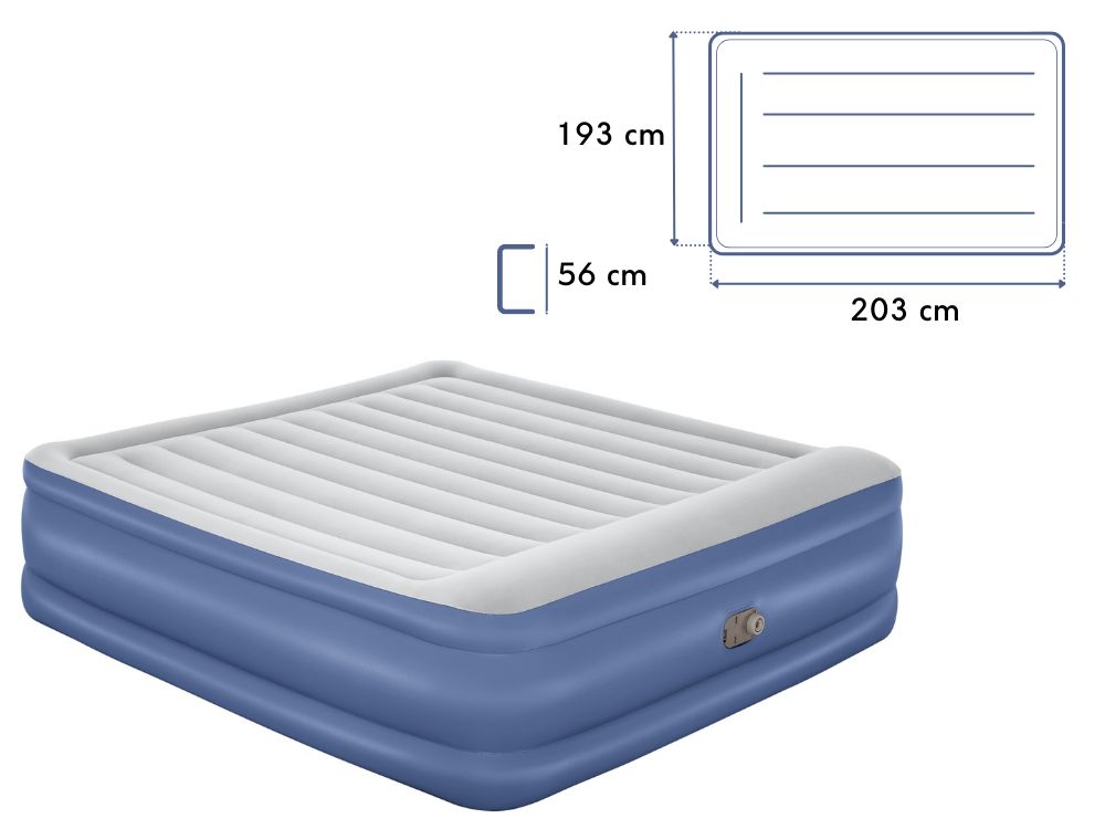 Bestway Tritech King Sized Inflatable Air Mattress with Built-in AC Pump for Ultimate Comfort and Portability - 2.03m x 1.93m x 56cm