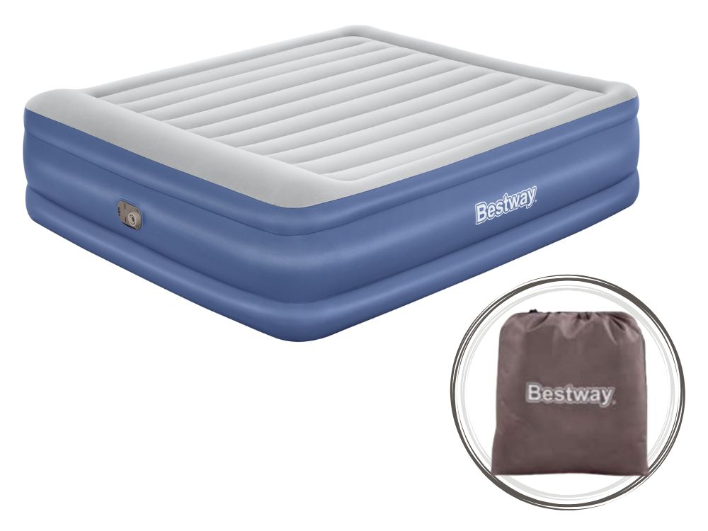 Bestway Tritech King Sized Inflatable Air Mattress with Built-in AC Pump for Ultimate Comfort and Portability - 2.03m x 1.93m x 56cm