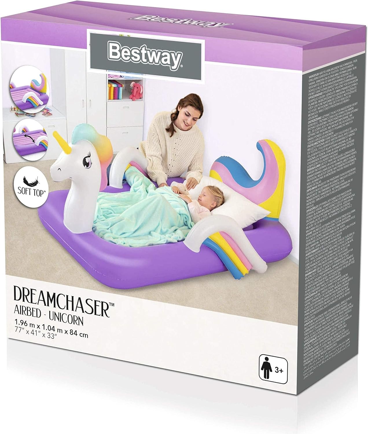 Bestway DreamChaser Unicorn Comfortable Kids Airbed - 1.96 M x 1.04 M x 84 CM