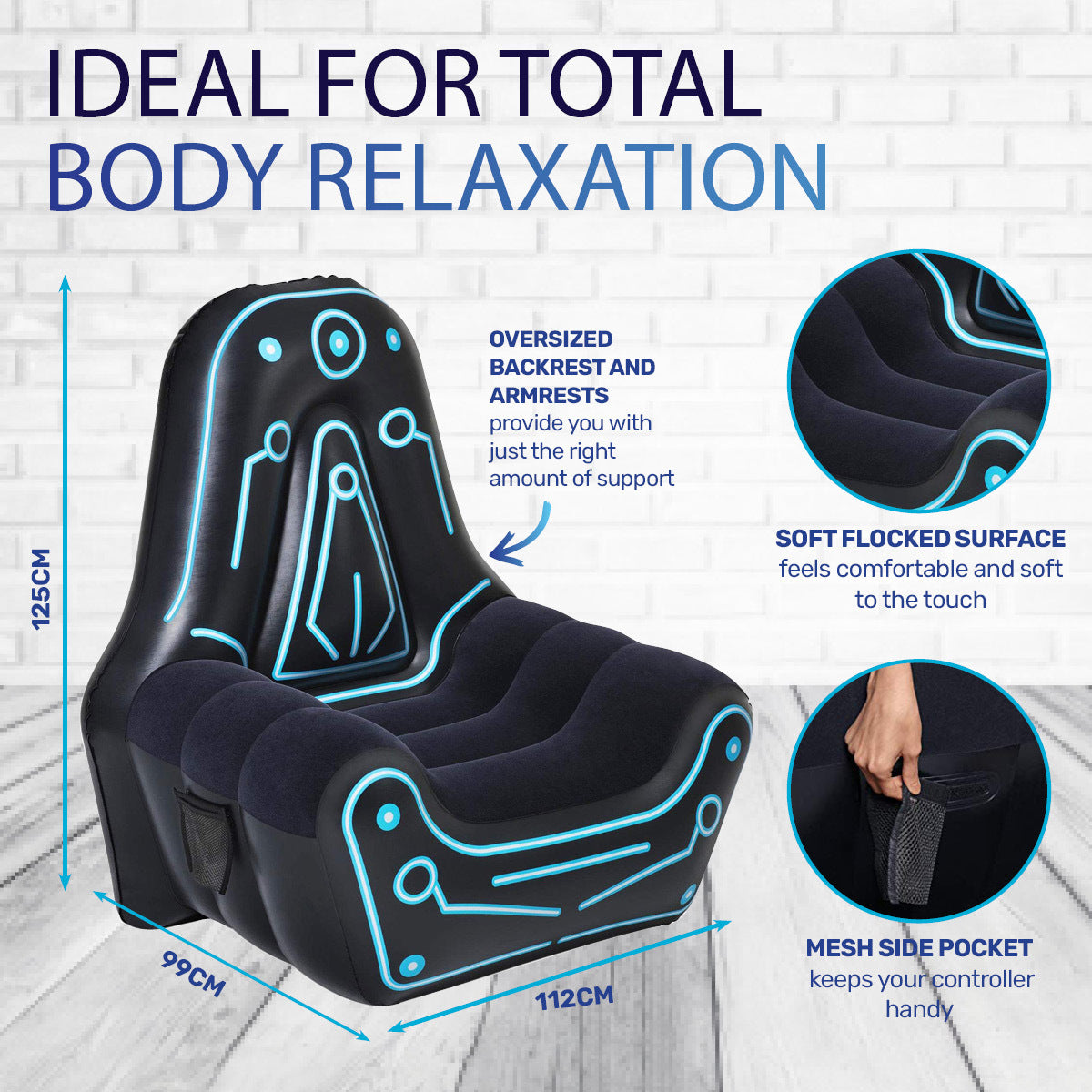 Bestway Inflatable Mainframe Gaming Air Chair Sofa with Armrests and Futuristic Print - 1.12M X 99CM X 1.25M
