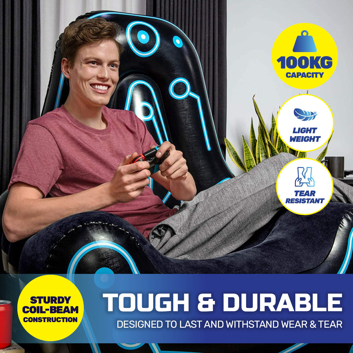 Bestway Inflatable Mainframe Gaming Air Chair Sofa with Armrests and Futuristic Print - 1.12M X 99CM X 1.25M